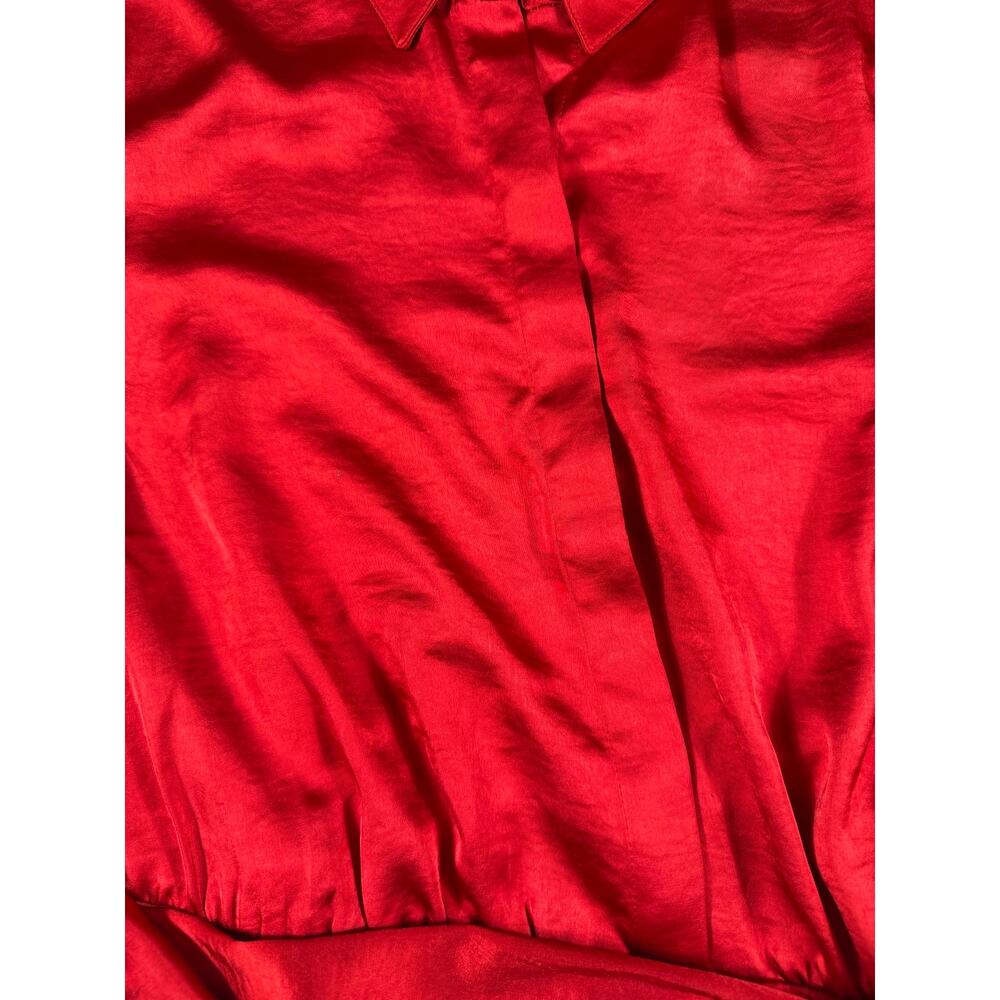 Express Portofino Red Satin Tie Front Button-Up Blouse Women’s Large Holiday - Picture 8 of 13